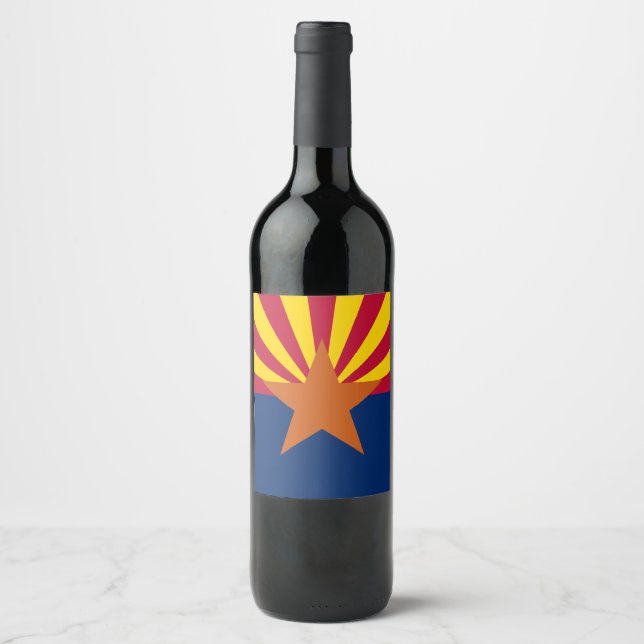 Arizona Flag: Setting Star Sun, The Copper State Wine Label (Front)