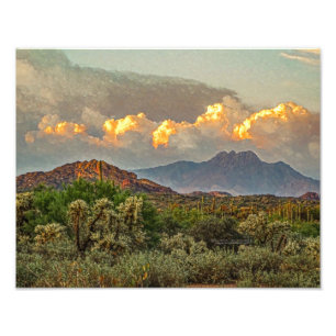 Arizona Four Peaks Mountain Colourful Clouds Sunse Photo Print