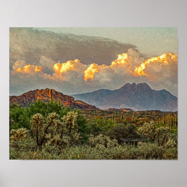 Arizona Four Peaks Mountain Colourful Clouds Sunse Poster (Front)