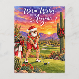 Arizona Golf Christmas Santa Golfer driving cart Holiday Postcard