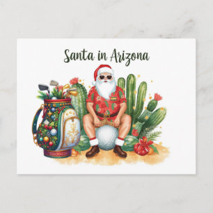 Arizona Golf in Desert Christmas Cactus Santa  Holiday Postcard