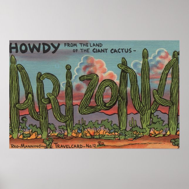 Arizona - Howdy from Arizona in Cactus Font Poster (Front)