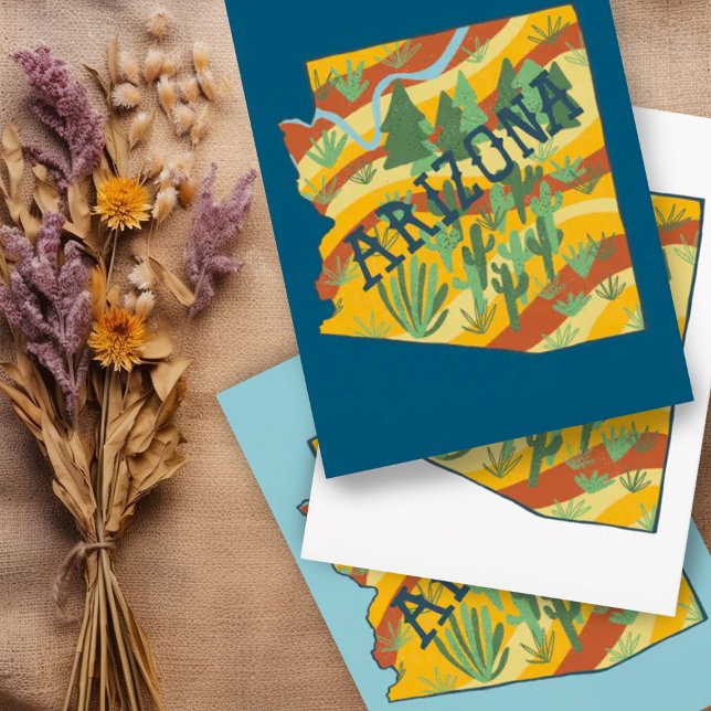 Arizona Illustrated Map Postcard (Fantastic colorful Arizona state map custom postcard. Add your own text)