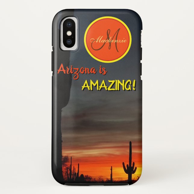 "Arizona is Amazing!" Desert Sunset Cacti Monogram Case-Mate iPhone Case (Back)