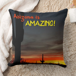 "Arizona is Amazing!" Sunset Sonoran Desert Cactus Cushion