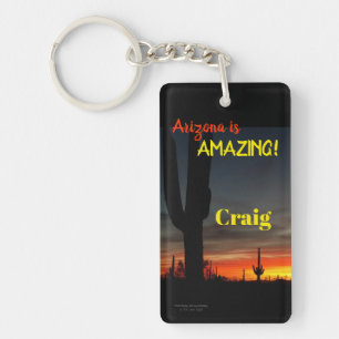 "Arizona is Amazing!" Sunset Sonoran Desert Cactus Key Ring