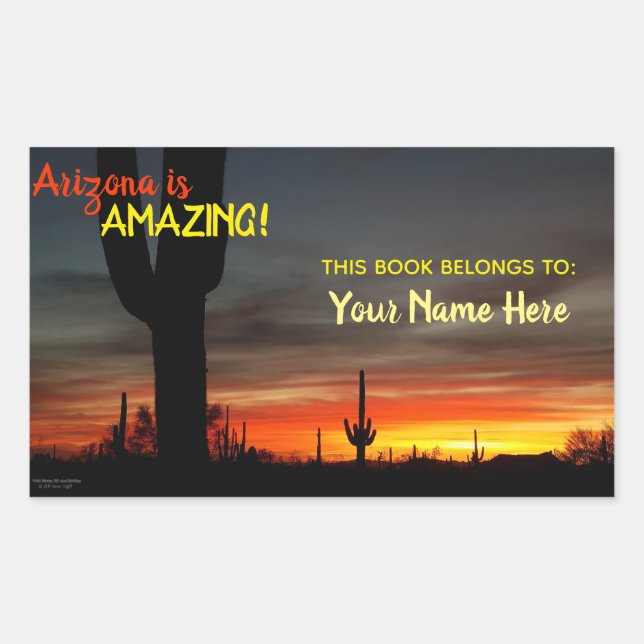 "Arizona is Amazing!" Sunset Sonoran Desert Cactus Rectangular Sticker (Front)