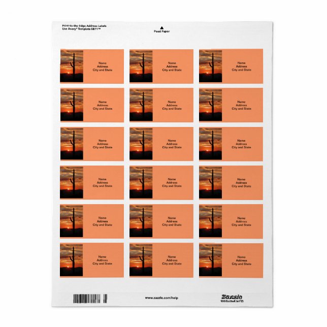 Arizona landscape sunset template label (Full Sheet)