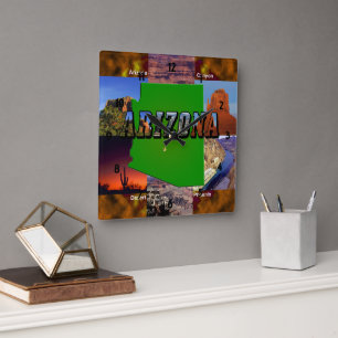 Arizona Map and Picture Text Square Wall Clock