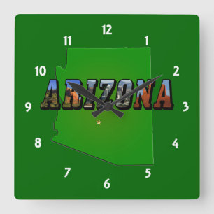Arizona Map and Picture Text Square Wall Clock