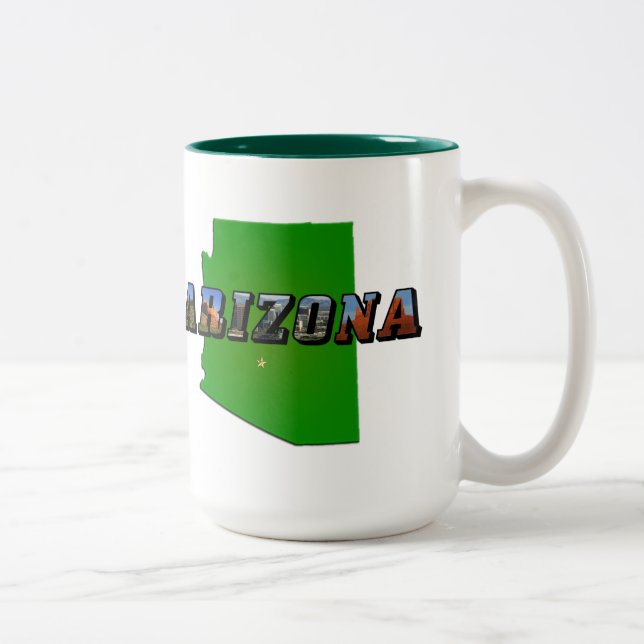 Arizona Map and Picture Text Two-Tone Coffee Mug (Right)