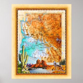 "Arizona Map" "Arizona Art" Poster