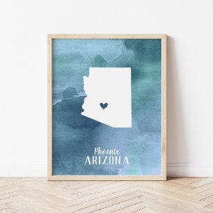 Arizona Map Blue Watercolor Personalised Art Print