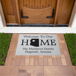 Arizona Map Heart Welcome Home Doormat
