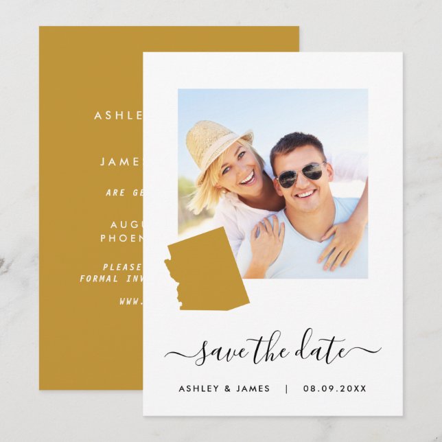 Arizona Map Photo Wedding Save the Date Card (Front/Back)