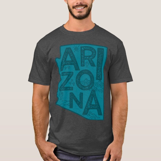 Arizona Map Typography Navy T-Shirt (Front)