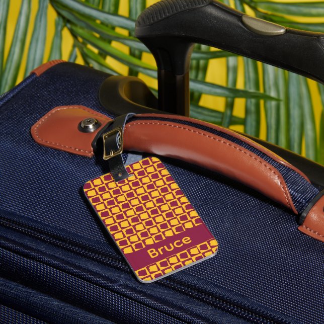 Arizona Maroon and Gold Pattern Personalize Luggage Tag (Front Insitu 1)