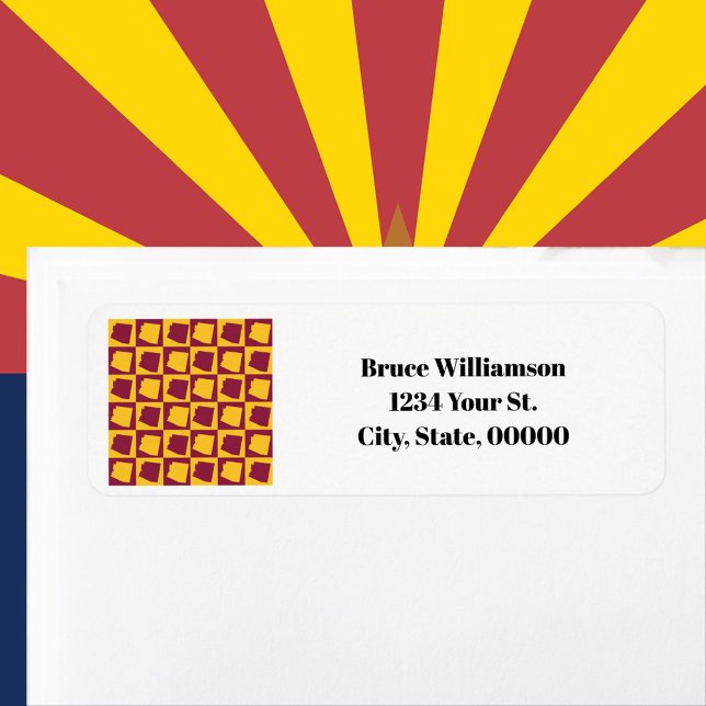 Arizona Maroon Gold Personalize Return Address Label (A return address label with a maroon and gold pattern featuring the US state of Arizona.)