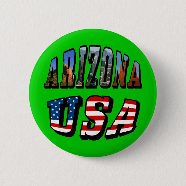 Arizona Picture and USA Flag Text 6 Cm Round Badge (Front)