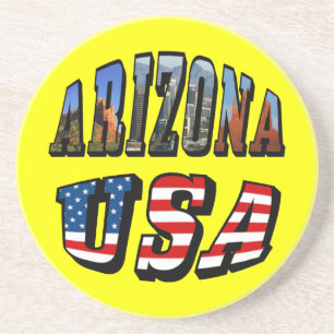 Arizona Picture and USA Flag Text Coaster