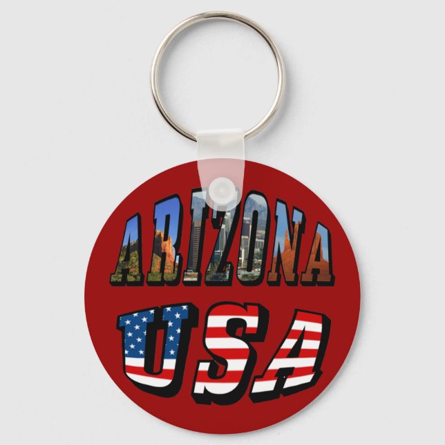 Arizona Picture and USA Flag Text Key Ring (Front)