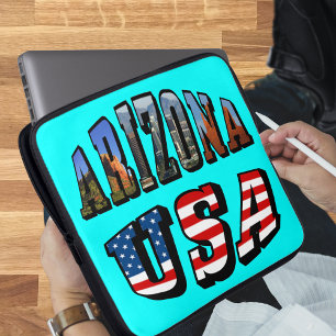 Arizona Picture and USA Flag Text Laptop Sleeve