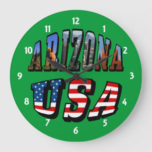 Arizona Picture and USA Flag Text Large Clock