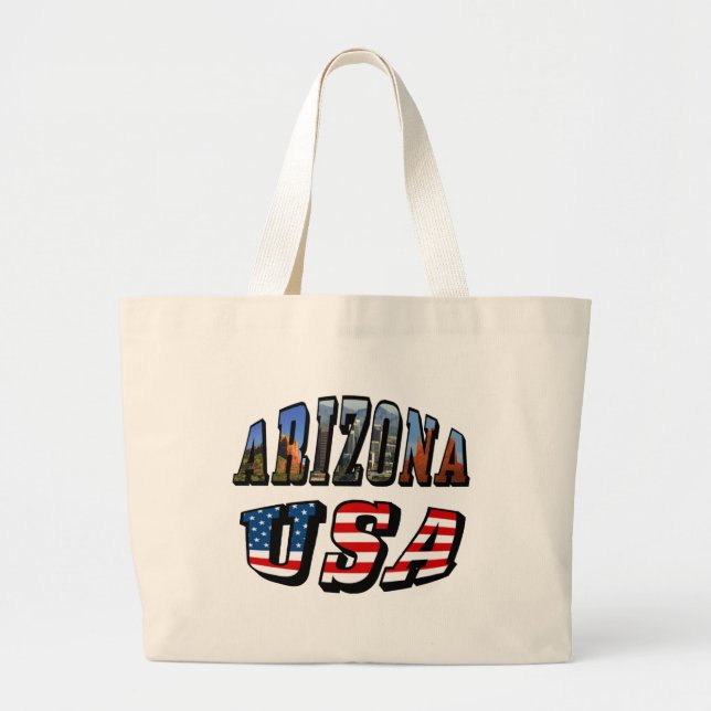 Arizona Picture and USA Flag Text Large Tote Bag (Front)