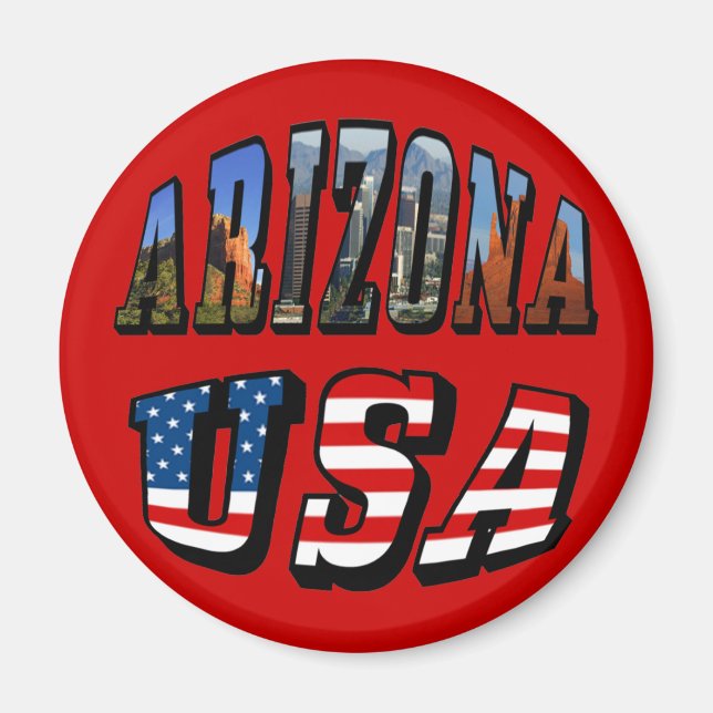 Arizona Picture and USA Flag Text Magnet (Front)