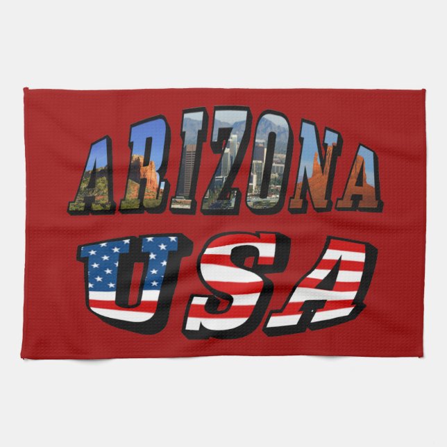 Arizona Picture and USA Flag Text Tea Towel (Horizontal)