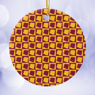 Arizona Pop Art Checkerboard Maroon Gold Ceramic Ornament