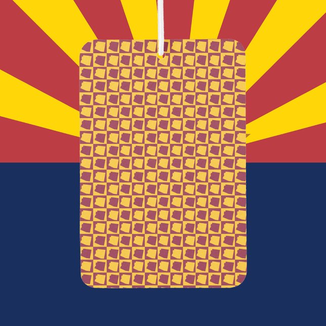 Arizona Pop Art Checkerboard Maroon Gold Pattern Car Air Freshener (A fun air freshener with a maroon and gold checkerboard pattern of Arizona)