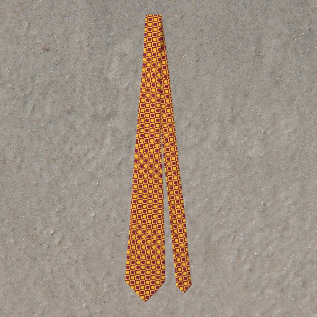 Arizona Pop Art Chequerboard Maroon Gold Tie (A tie featuring the US state of Arizona in a maroon and gold yellow pattern)