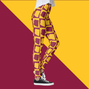 Arizona Pop Art Geometric Maroon Gold Pattern Leggings