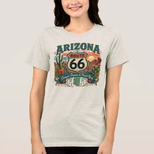 Arizona Red Rock Canyon Saguaro Sunset Route 66 Tri-Blend Shirt