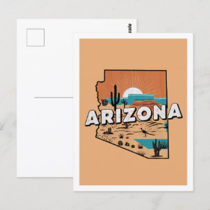 Arizona Retro Travel Design Iconic US States Postcard