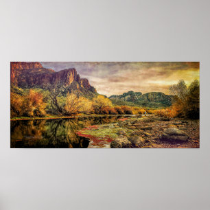 Arizona River Sonoran Desert Mountains 24" x 11" Poster