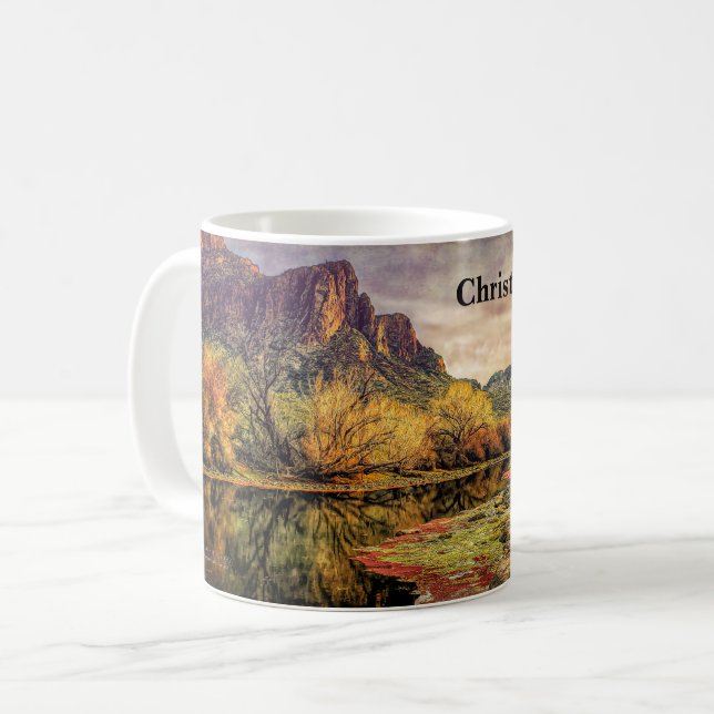 Arizona River Sonoran Desert Mountains Digital Art Coffee Mug (Front Left)