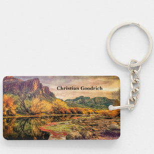 Arizona River Sonoran Desert Mountains Digital Art Key Ring