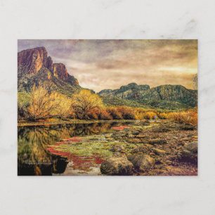 Arizona River Sonoran Desert Mountains Digital Art Postcard