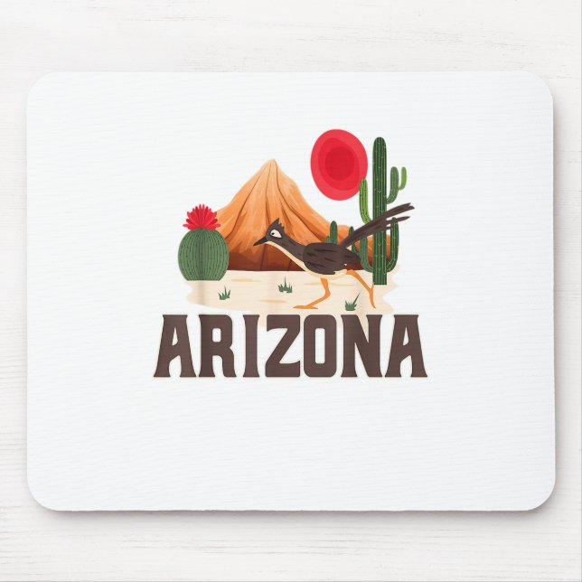 Arizona Roadrunner Retro Boho Desert Cactus Mouse Pad (Front)