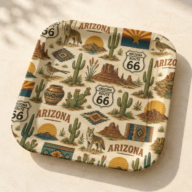 Arizona Route 66 Desert Fiesta Paper Plate (Creator Uploaded)