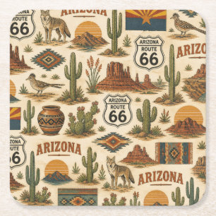 Arizona Route 66 Desert Sips Square Paper Coaster