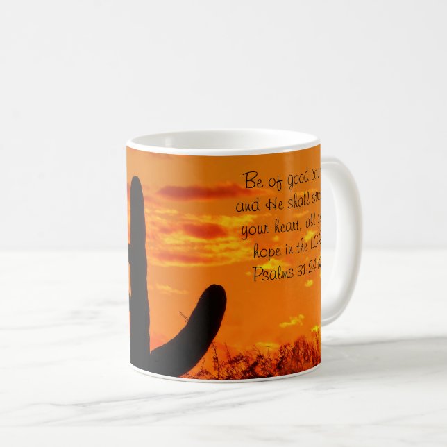 Arizona Saguaro Cacti With Bright Orange Sunset Coffee Mug (Front Right)