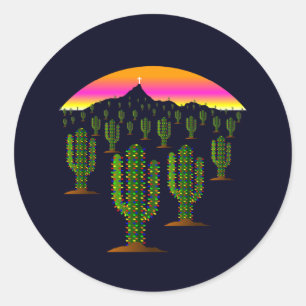 Arizona Saguaro Cactus Christmas Lights at Sunset Classic Round Sticker