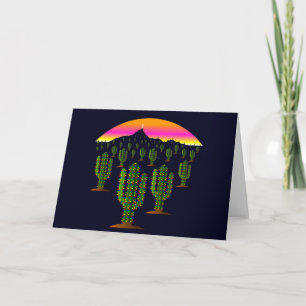 Arizona Saguaro Cactus Christmas Lights at Sunset Holiday Card