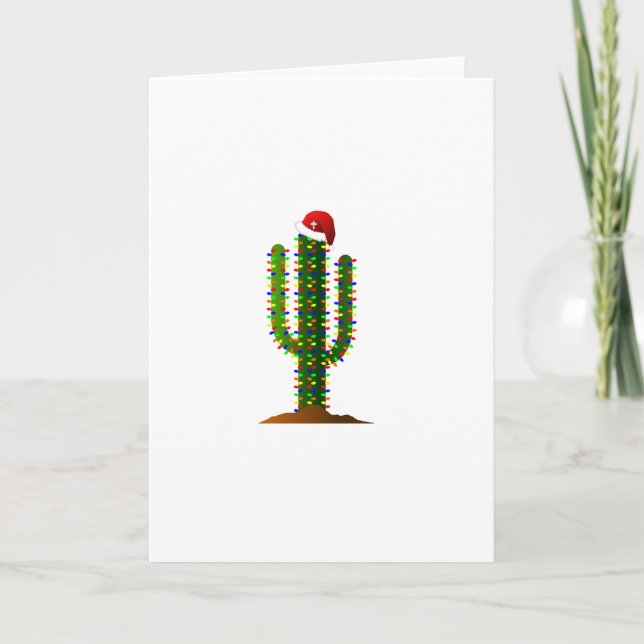Arizona Saguaro Cactus Christmas Lights Holiday Card (Front)
