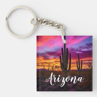 Arizona Saguaro Cactus Southwestern Desert Sunset Key Ring