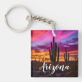 Arizona Saguaro Cactus Southwestern Desert Sunset Key Ring