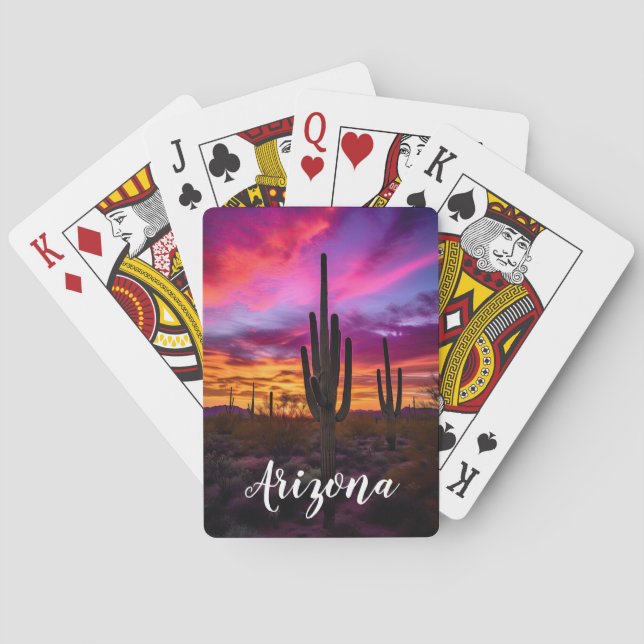 Arizona Saguaro Cactus Southwestern Desert Sunset Playing Cards (Back)